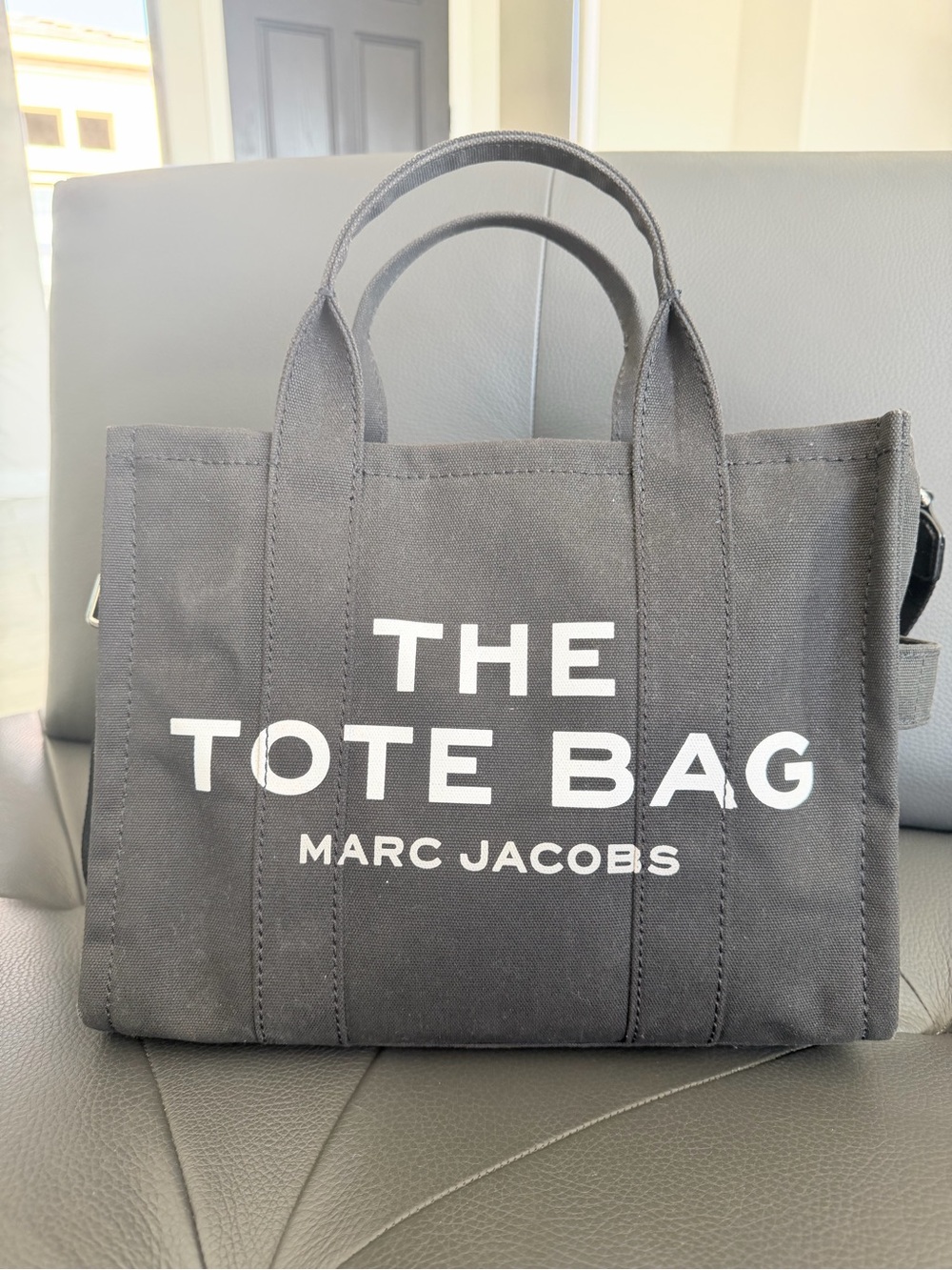 Marc Jacobs Black Canvas 'The Tote Bag' with White Logo